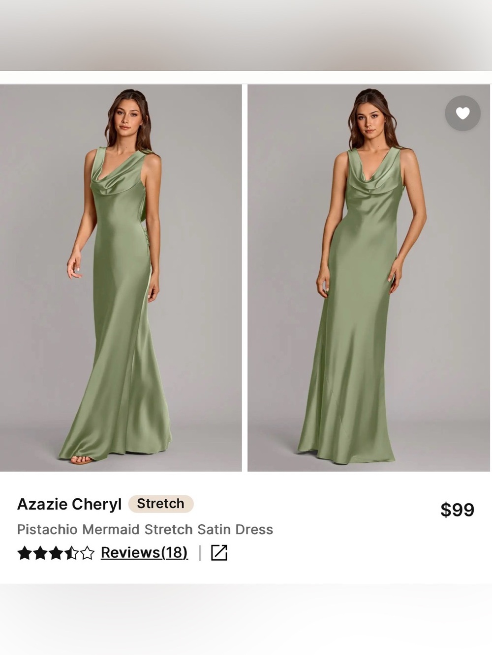 NWT Azazie Cheryl Pistachio Stretch Satin Dress - Picture 2 of 3